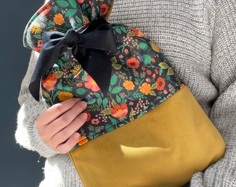 Luxury Velvet Rifle Paper Co Poppy print Hot Water Bottle Cover - mustard black red warm handmade