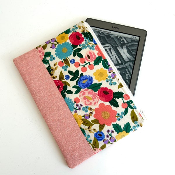 Handmade Floral Garden Print Kindle E-Reader Case - Tablet iPad Fire Oasis Paperwhite Custom Padded Zip Fabric Book Rifle Paper Company Gold