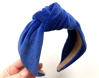 Handmade Cobalt Blue Velvet Luxury Hairband Headband - knotted turban wide fabric alice band hair Royal