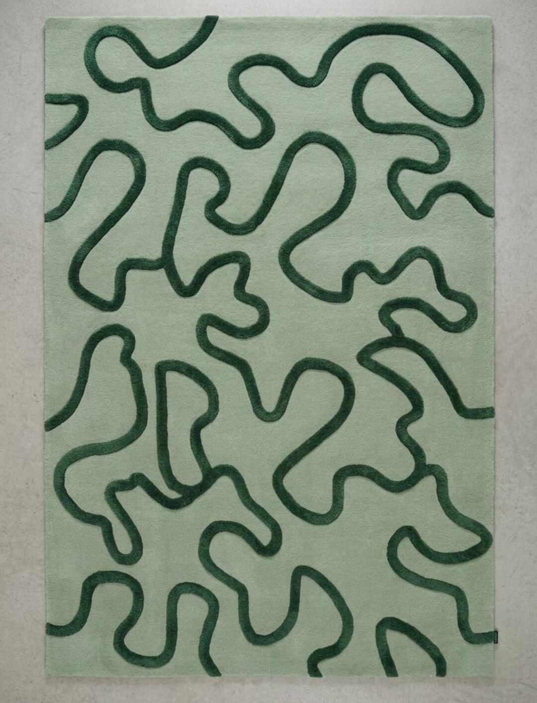 Modern Sage Green Wavy Line Abstract Rug Organic Shape Plush Tufted ...