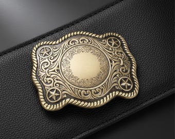 Klamra do paska kowbojskiego – antyczne złoto, grawerowany motyw kwiatowy, prezent w stylu rodeo dla mężczyzn i kobiet