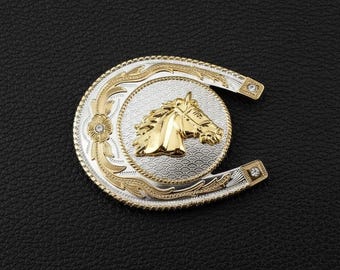 Western Gold Silver Buckle Rodeo Cowboy 2'' 1.5'' Horseshoe Horse Head Cabeza De Caballo De Western Gold Silver Buckle Rodeo Cowboy 2'' 1.5'' Horseshoe Horse Head Cabeza De Caballo De