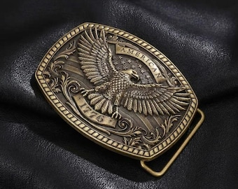 Hebilla de cinturón estilo western con águila americana, estilo vintage patriótico para vaqueros, motociclistas y entusiastas de la cultura americana.