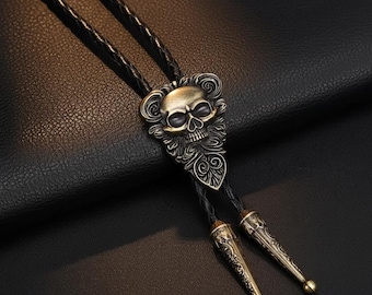 Handgemaakte stropdas met schedel – antieke westerncowboyketting