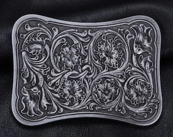 Vintage Floral Embossed Western Belt Buckle – Antique Silver Cowboy Accessory