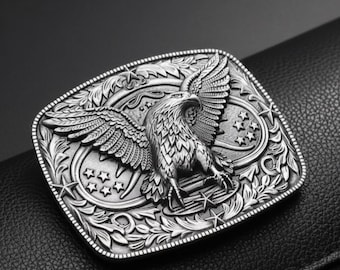 Western Belt Buckle Featuring Soaring Eagle - Rustic American Flag Style for Cowboy event