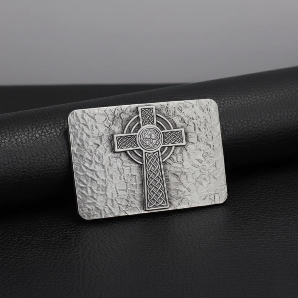Celtic Cross Belt Buckle, Antique Silver Knotwork, Gothic  display picture 1