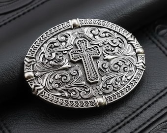 Belt Buckle Antique Silver Cross |  Vintage Cowboy Accessory | Spiritual Design