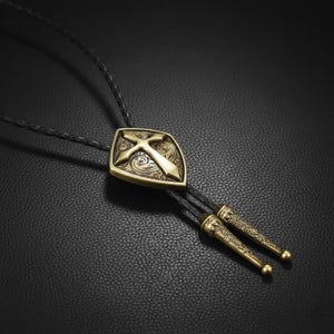 Western Shield Cross Bolo Tie for Men and Women - Antique Brass Cowboy Wedding Accessories