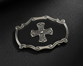 Western Belt Buckle Engraved Cross, Faith-Inspired Biker Accessory