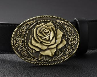 Vintage Rose Belt Buckle - Antique Bronze Western Fashion