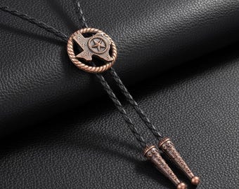 Texas Bolo Tie - Vintage Copper Finish, Vegan Leather Cord