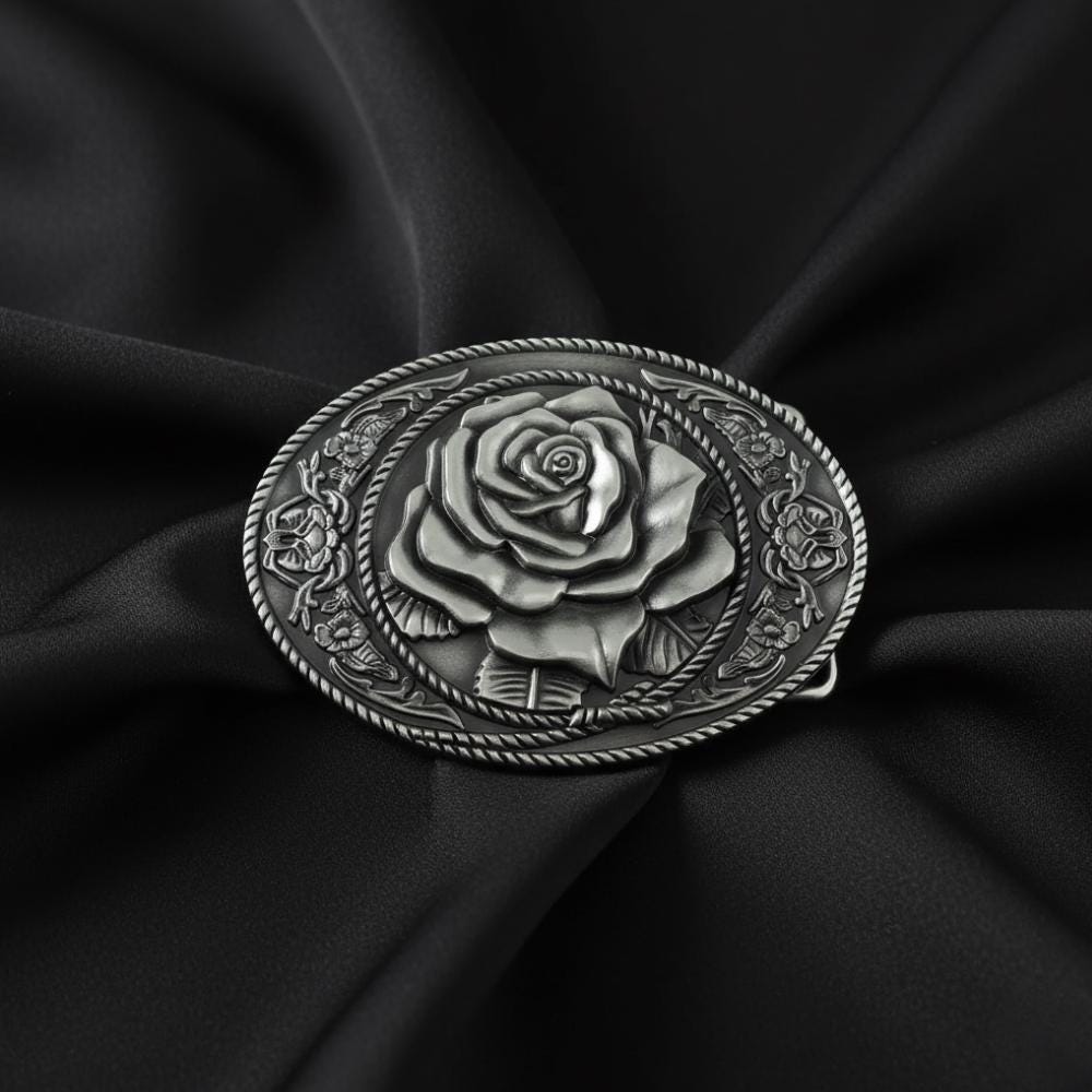 Vintage Silver Flower Belt Buckle MOD 60’s Made in France Antique Brushed Silver Western Flower Pattern Belt Buckle  main image 2