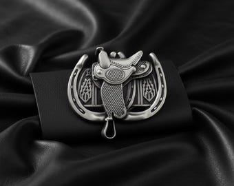 Boucle De Ceinture Western Silvertone – Cowboy à Cheval – Modèle #102113o
