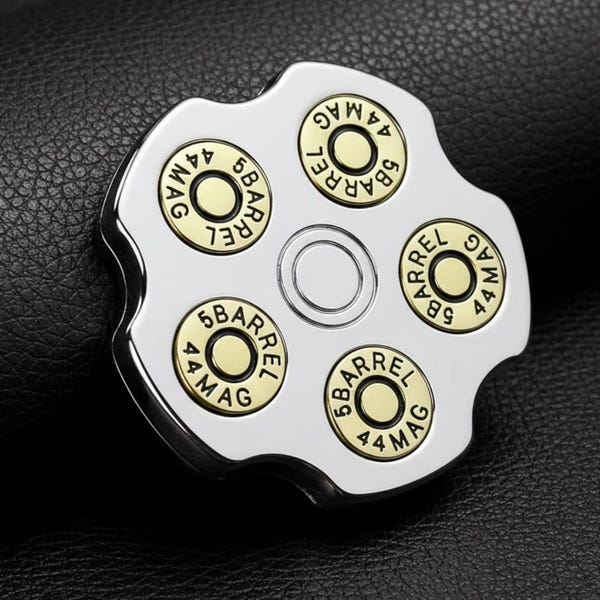 Hebilla de cinturón con revólver giratorio de seis tiros - Joyería Western Fidget de plata y oro para hombre