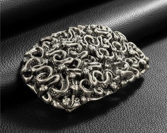 Hebilla de cinturón gótica intrincada, diseño de serpiente entrelazada en 3D, aleación duradera para cinturones de cuero.