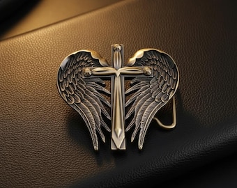 Engraved Winged Cowboy Belt Buckle, Gold & Silver Finish,Western Style Accessory