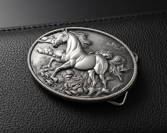 Western Silver Running Horse Buckle in black leather Belt Western Leather Belt: Black Running Horse Buckle - Etsy main image 3