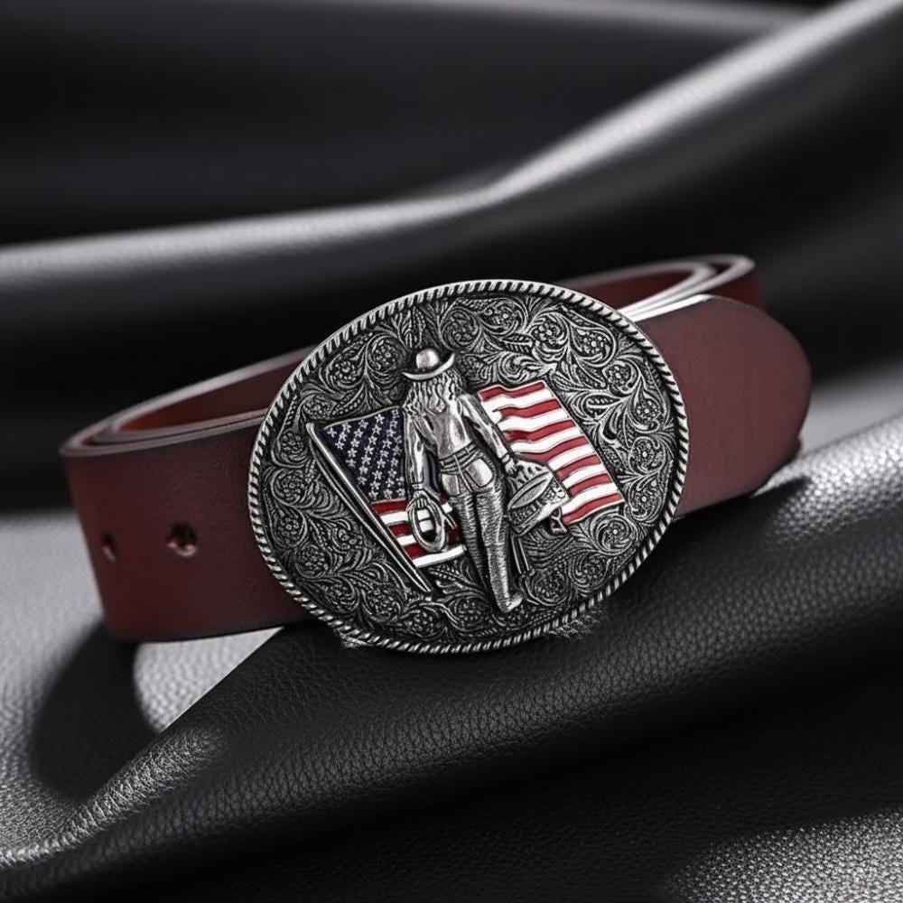 Western Cowgirl Belt Buckle USA Flag Floral Metal Oval Enamel American Flag Floral Cowgirl Western Belt Buckle  main image 4