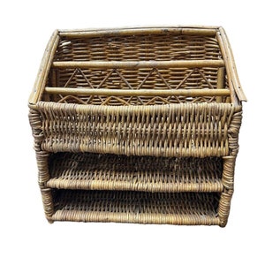 Wicker Rattan Desk Top Organizer Letter Tray Holder Boho Cane Material Vintage