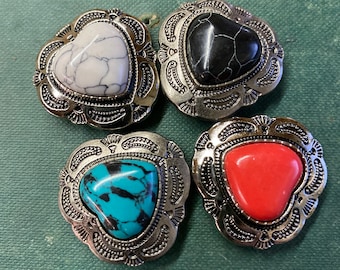 Heart Shaped Concho - Western Concho - Conchos - Natural Stone Concho - Screwback Concho