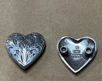 Floral Heart Shape Concho Screw Back Western Silver Tone Double Screws 1 1/4"