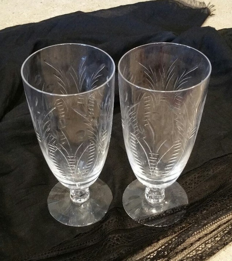 Crystal Etched Parfait Glasses Wheat and Dot Pattern Vintage Etsy
