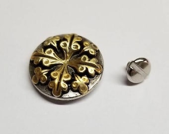 Silver and Gold Tone One Inch Concho with Flower or Leaf Motif, Screwback Concho, Screw back, Conchos, Silver Conchos, Gold Conchos