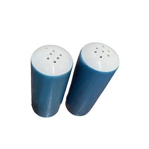 Blue Salt And Pepper Shakers Made In Japan With Stoppers Tall Cylinder Vintage