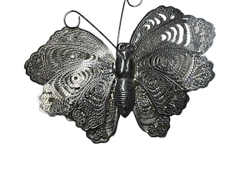 Silver tone Filigree Butterfly Brooch Pin Openwork C Closure Vintage