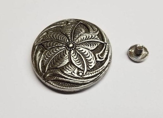 Antique Silver 1/" Crystal Flower Screwback Concho
