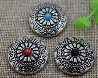 Round Silvertone Concho Floral Concho with Colored Center Stone, Red concho, Black Concho, Blue Concho