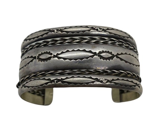 Vintage Navajo Cuff Bracelet Sterling Silver Wide Twisted Wire