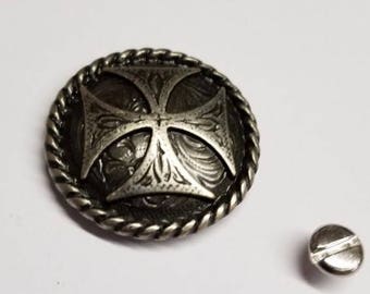 Maltese Cross Conchos, Decorative Metal Conchos, 1 1/2 inch Conchos, Silvertone, Silver, Screwback Concho, Rope Trim