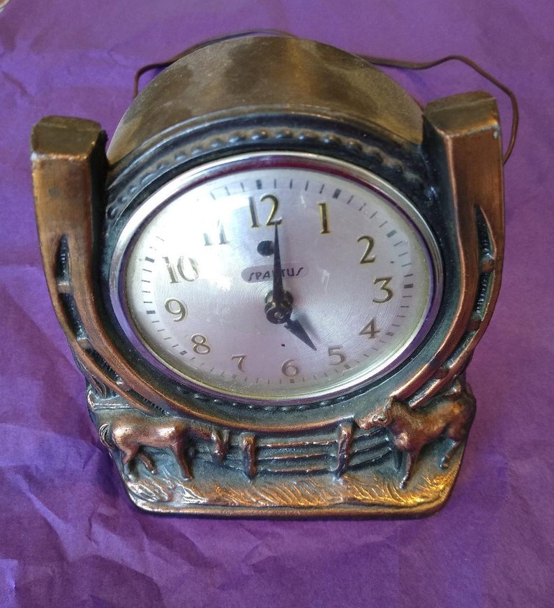 Vintage Clock for Mantle Horse Spartus Western Horseshoe Metal Etsy