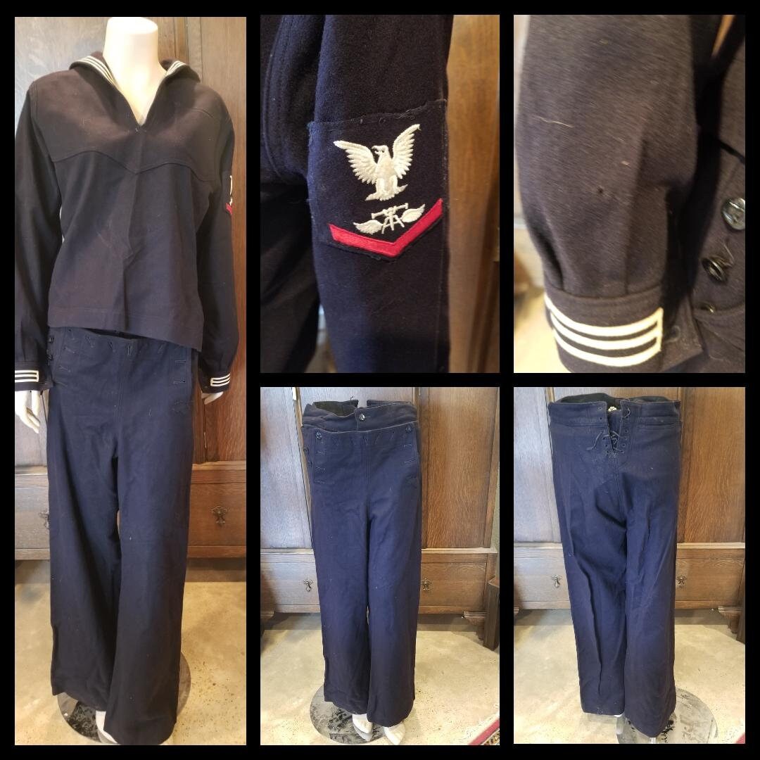 Vintage Naval Dress Blue Uniforms, Neckerchief, Aviation Fire Control