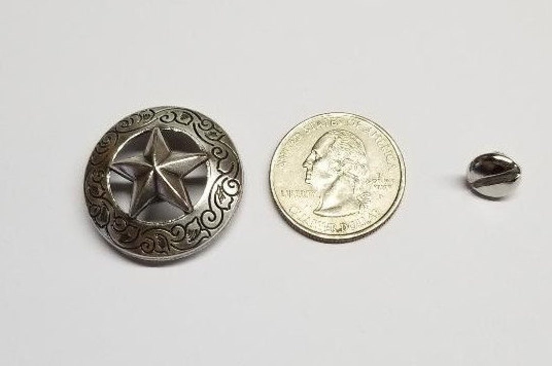 Antique Silver Finish 3-D Star Conchos, Concho, Silver Star