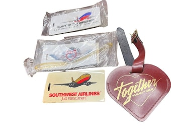 4 Southwest Airlines Boeing Luggage ID Bag Tag Heart Anniversary Spanish Vintage