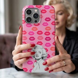 Marilyn Monroe Phone Case | Pink Lip Print iPhone Cover | Retro Glam Phone Case | Vintage Icon Gift for Her
