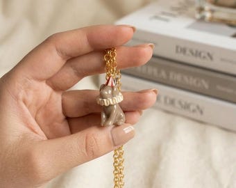 Circus Dog Pendant, Handmade Miniature Polymer Clay Jewelry, A Gift for Dog Lovers
