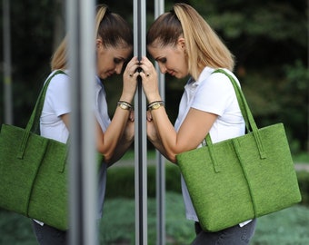 Minimalist felt handbag grass green, Tote big Size Felt Bag, handbag felted modern, green shopping bag, shoulder bag, minimalist handbag,