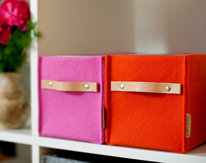 CD Storage Box With Leather Handle Felt Basket Minimalist - Etsy