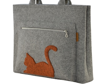 Borsa in feltro, borsa shopping, borsa shopper in legno, shopper, valigetta, cestino DINA4 in feltro grigio con due manici - Italia