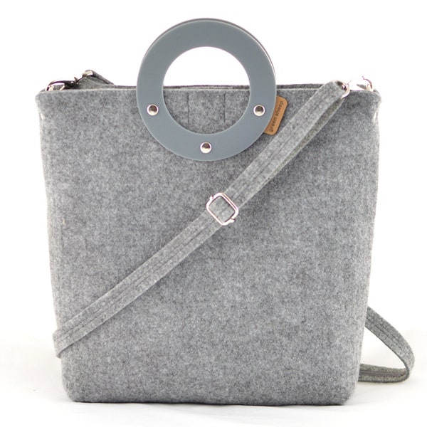 Sac à main minimaliste gris, sac à main feutre, sac à main crossbody, sac feutre avec poignées en plexiglas, sac à main minimaliste gris, cadeau pour elle