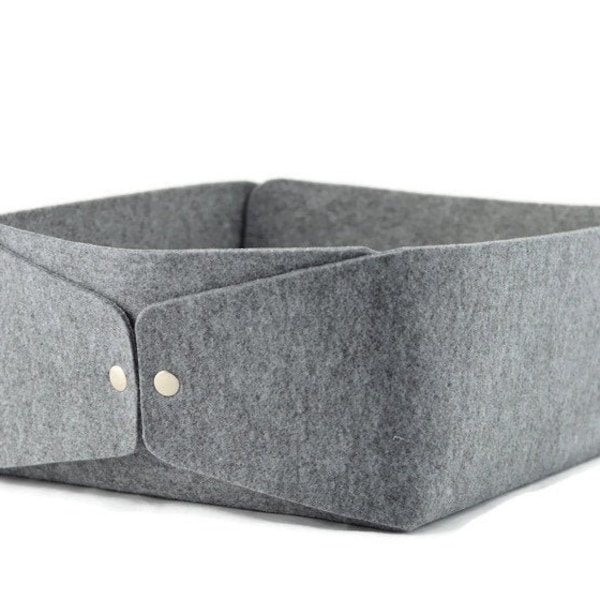 Basket for Ikea shelf, low box for ikea kallax, gray felt storage bin, large storage box, minimalist toy storage basket, shelving unit