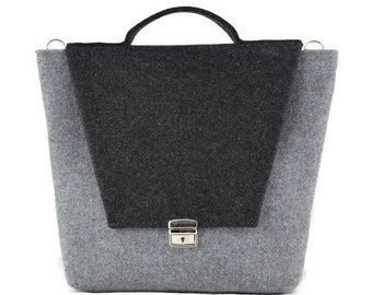 sacoche en feutre, grand sac à poignée supérieur gris minimaliste intelligent, sac à main trapézoïdal, sac à bandoulière moderne, cadeau pour elle, sac à poignée supérieure