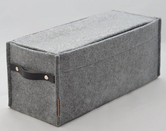 CD storage box with leather handle and a flap, felt basket with lid cover, minimalist scandinavian gray CD organiser, Ikea kallax expedit