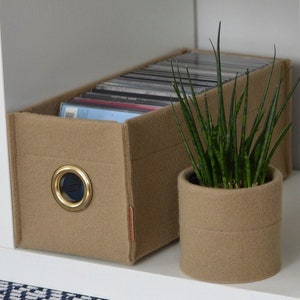 CD storage box with metal circle, color felt basket, minimalist scandinavian style CD organiser, Ikea kallax expedit, housewarming gift