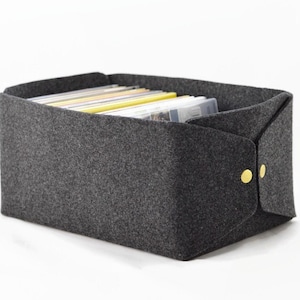 DVD Storage basket, felt storage bin, felt bin, felt DVD basket, DVD storage box, grey cd storage bin, gray felt box, felt bin, housewarming