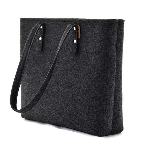 Felt bag with zipper closure, anthracite minimalist handbag, gray felt tote, charcoal shoulder bag, gift idea for her, work bag